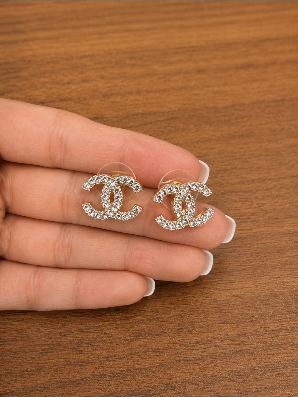 Crystal CC Logo Stud Earrings in Silver-Tone